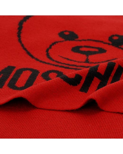 Moschino Red Teddy Bear Intarsia-Logo Scarf