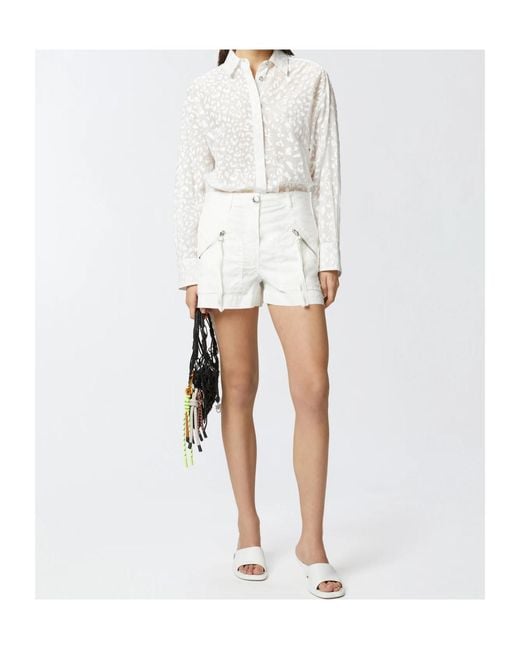 Pinko White Zip-Detailed Straight Hem Shorts