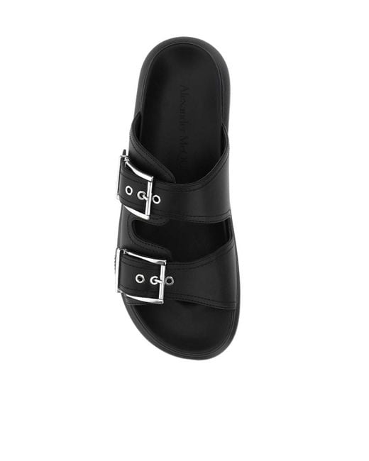 McQueen Black Buckle-Detailed Slides