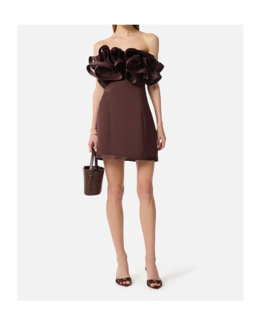 Elisabetta Franchi Brown Strapless Lace-Up Mini Dress