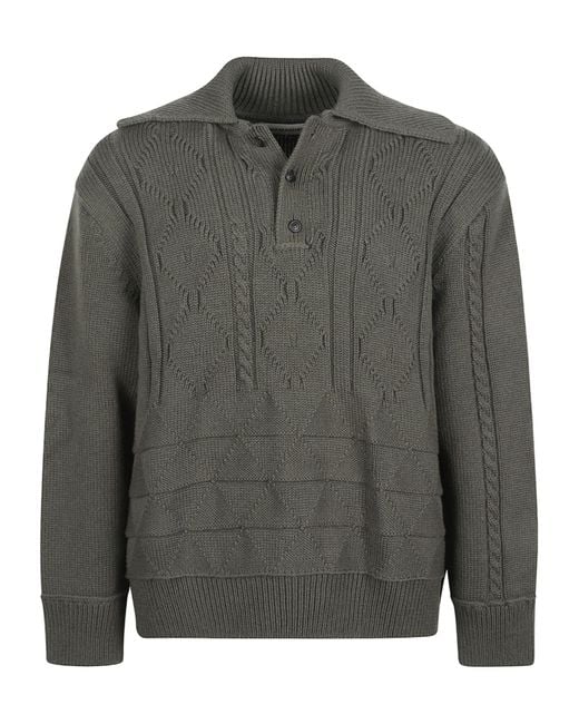 NAMACHEKO Gray Cable-Knit Polo-Collar Pullover for men