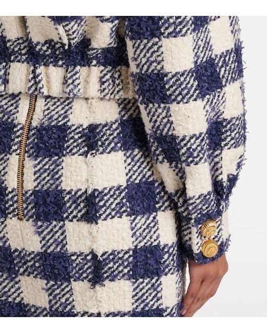 Balmain Blue Checked Tweed Jacket