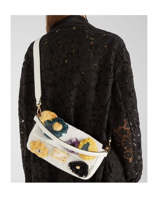 Fendi Metallic Baguette Sequinned Sunny Side Flowers Medium Shoulder Bag