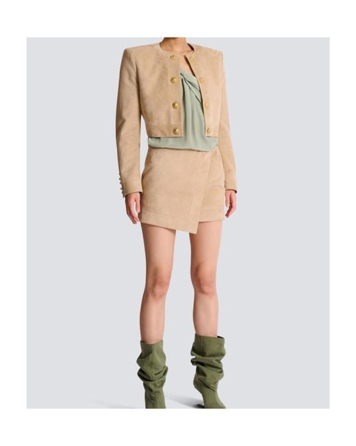 Balmain Natural Suede Wrap Mini Skirt