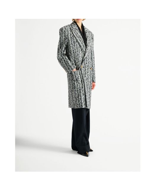 Balmain Gray Long Tweed Coat