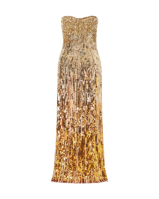 Jenny Packham Metallic Strapless Chiffon Dress