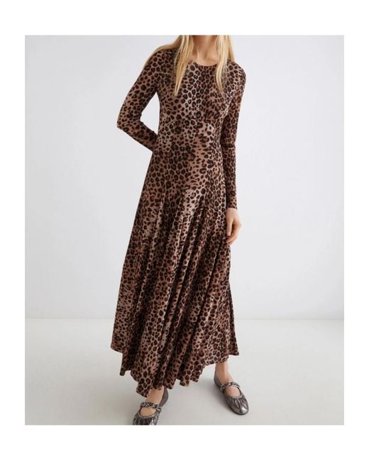 Marella Brown Printed Tulle Dress