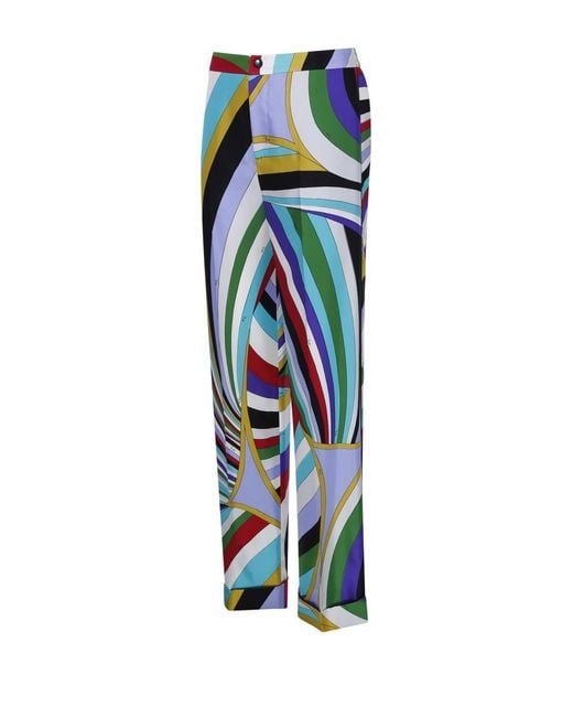Emilio Pucci Blue Pucci Maddalena Printed High Waist Trousers for men