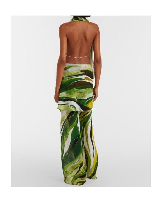 Christopher Esber Green Printed Silk Wide-Leg Pants