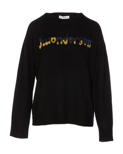 J.W. Anderson Black Jw Anderson X Run Hany Logo Embellished Crewneck Jumper