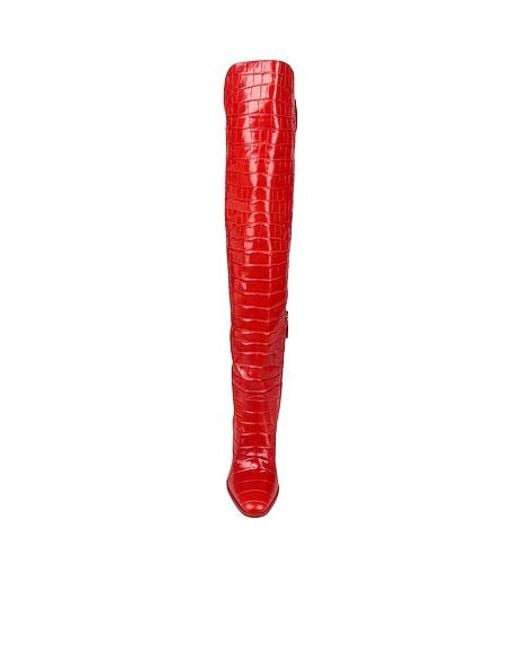 Max Mara Red Solid Color Leather Tall Boots