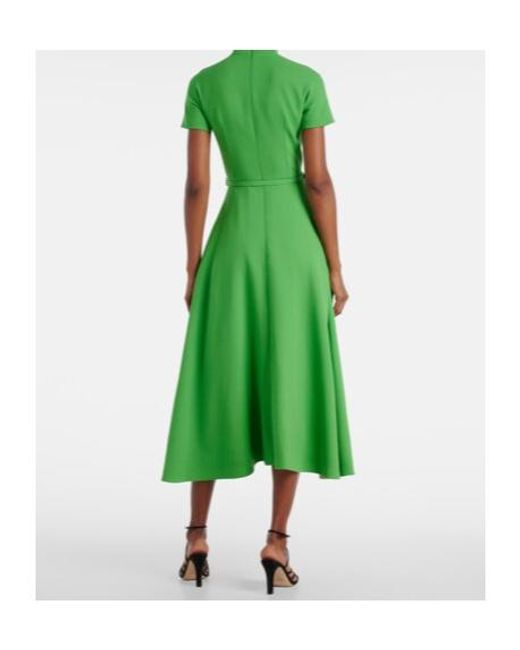 Emilia Wickstead Green Camilla Belted Wool Midi Dress