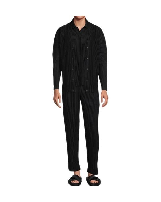 Issey Miyake Black Basics Panelled Plissé Cardigan for men