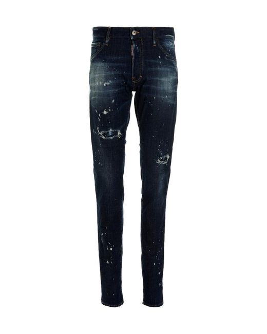 DSquared² Blue Distressed Skinny Jeans for men