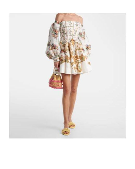 Camilla Natural Floral Linen And Silk Bustier Dress
