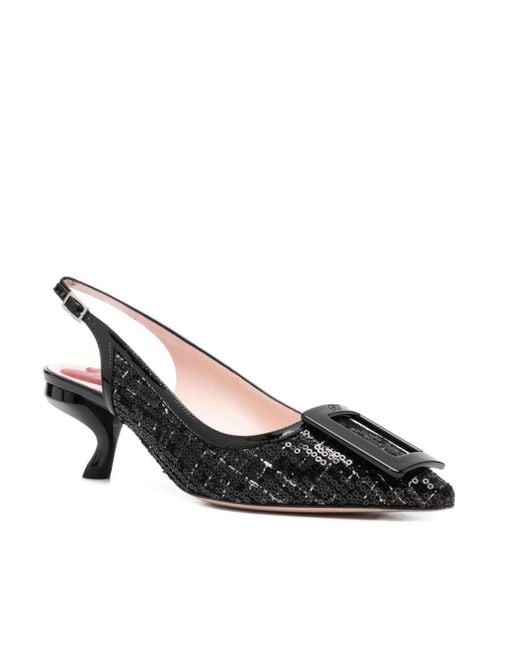 Roger Vivier Black Sequin Embellished Slingback Pumps