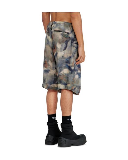 DIESEL Gray Camouflage-Print Bermuda Shorts for men