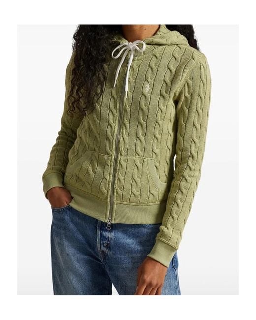 Polo Ralph Lauren Green Cable-Knit Full-Zip Hooded Cardigan
