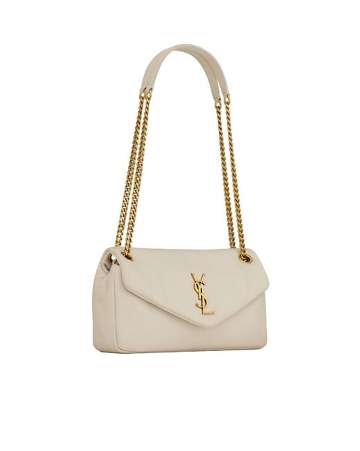 Saint Laurent White Calypso Logo Plaque Shoulder Bag