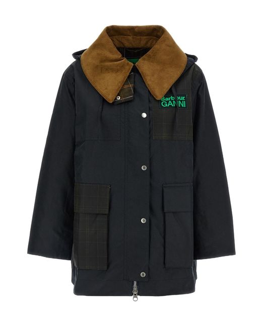 Barbour Black X Ganni Waxed Duffle Coat