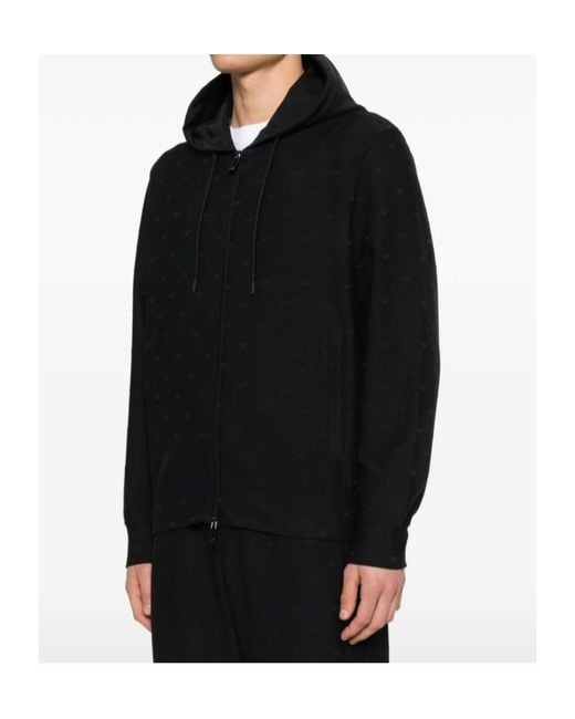 Emporio Armani Black Zip-Up Drawstring Hoodie for men
