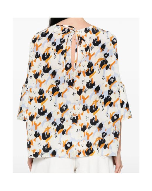 Marni White Floral-Pattern Blouse