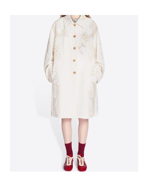 Dries Van Noten White Embroidered A-Line Coat
