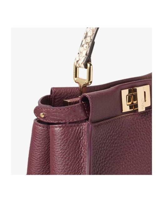 Fendi Purple Peekaboo Mini Burgundy Cuoio Romano Leather Bag