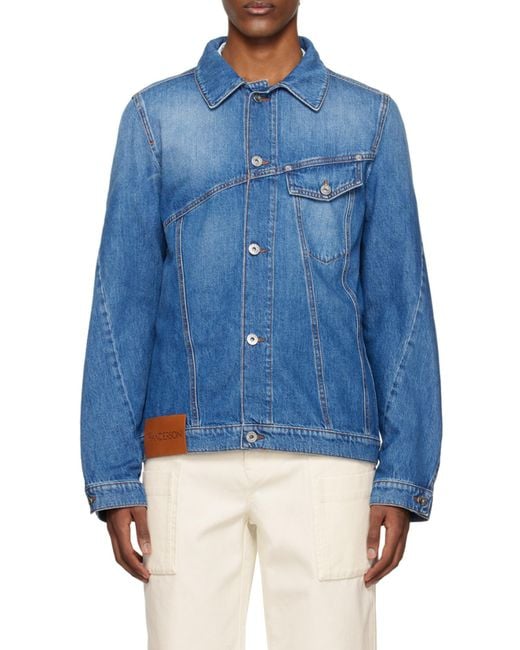 J.W. Anderson Blue Jw Anderson Logo Embroidered Twisted Denim Jacket for men