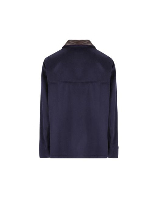 Brunello Cucinelli Blue Snap-Front Stand-Collar Coat for men