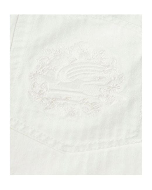 Etro White Pegaso-Embroidered Low-Waisted Jeans