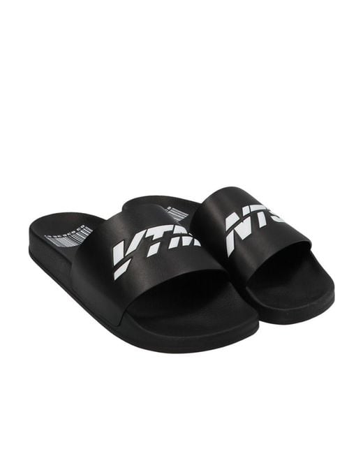 VTMNTS Black Logo Printed Pool Slides for men