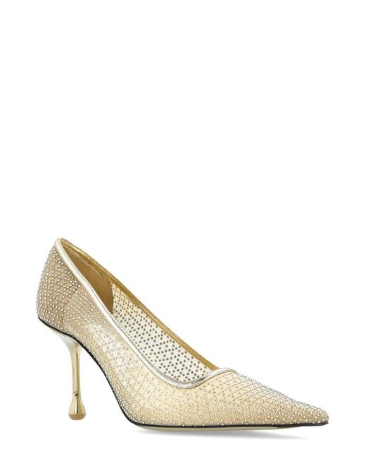 Jimmy Choo White Lxia 80 Embellished Pointed Toe Pumps