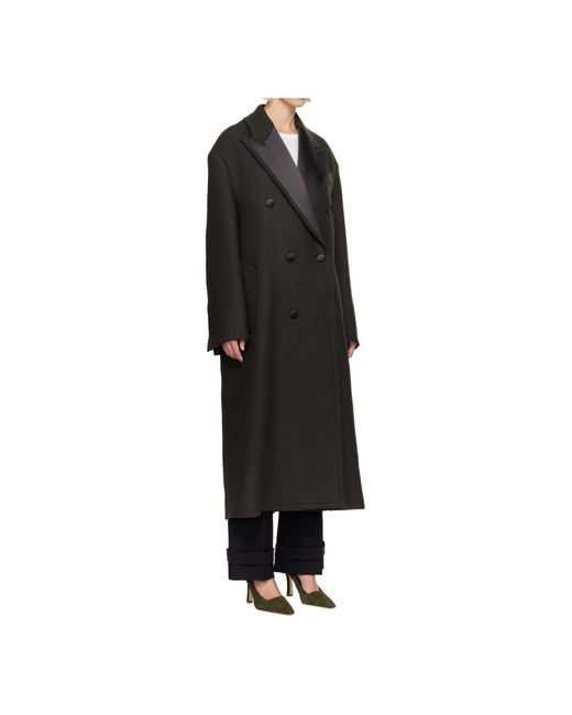 AMI Black Wool Pleated Double-Breasted Coat