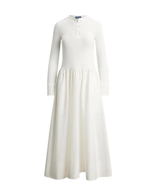 Polo Ralph Lauren White Henley Knit Panel Dress