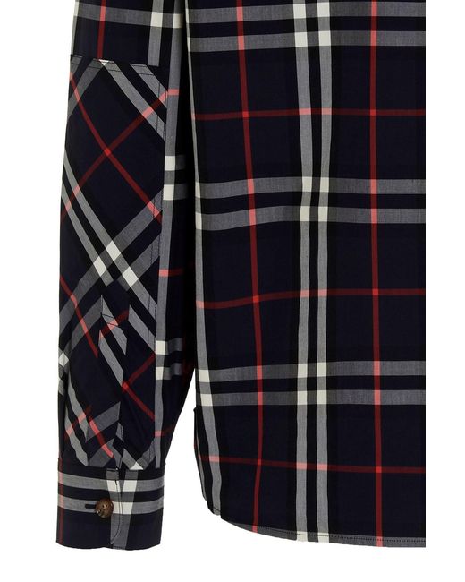 Burberry Blue Check-Print Button-Down Shirt for men