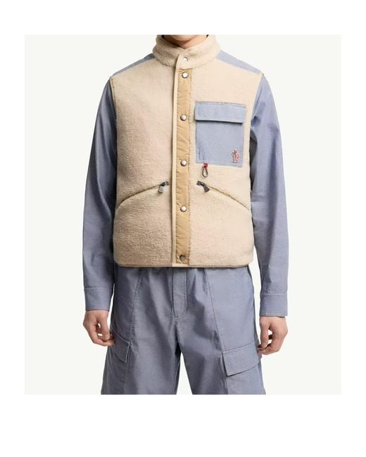 Moncler Natural Grenoble Logo-Patch Button-Up Gilet for men