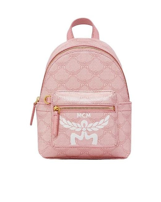 MCM Pink Stark Lauretos Monogram Zipped Small Backpack