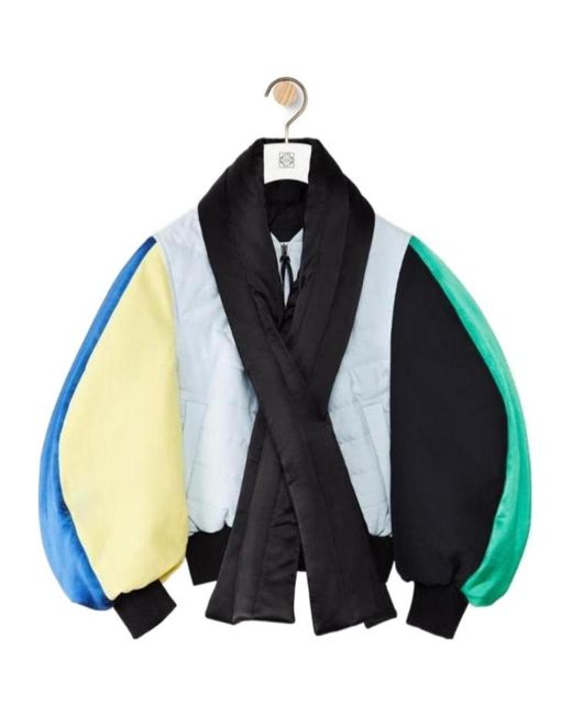 Loewe Blue Collarless Quilted Short Casual Jacket With Round Sleeves