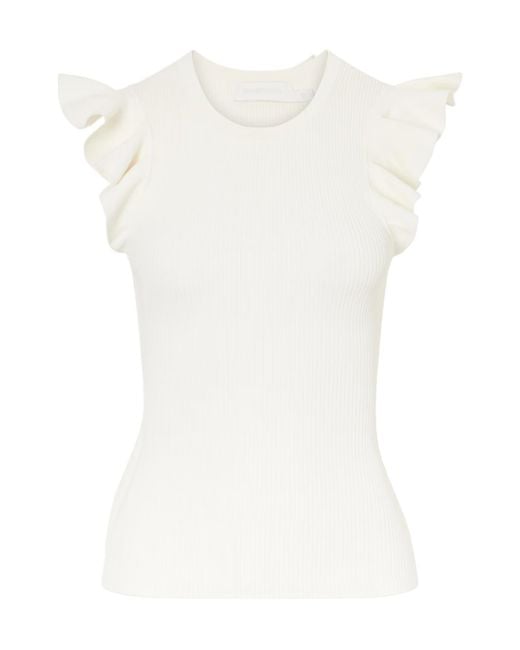 Zimmermann White Aster Frill Racer Ribbed-Knit Tank
