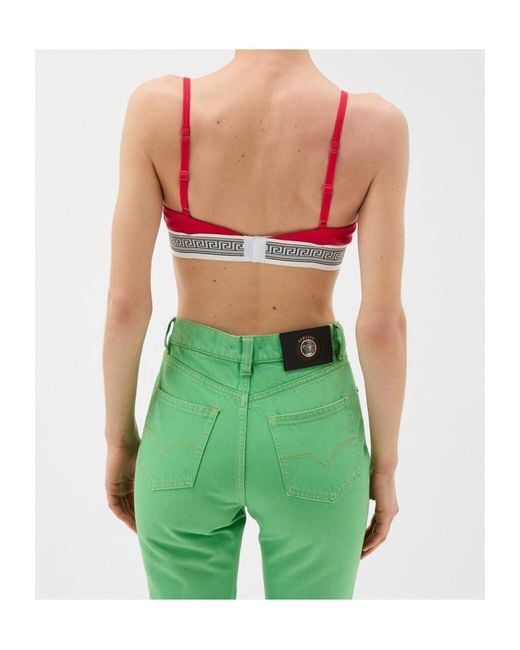 Versace Red Greca Logo Triangle Bra