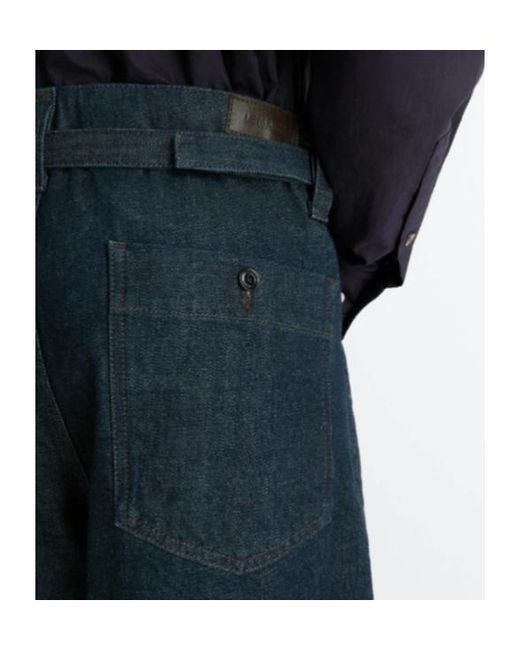 Lemaire Blue Adjustable-Strap Logo Patch Jeans for men