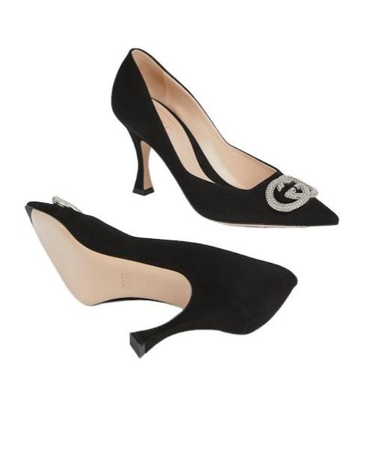 Gucci Black Crystal Interlocking-G Pumps