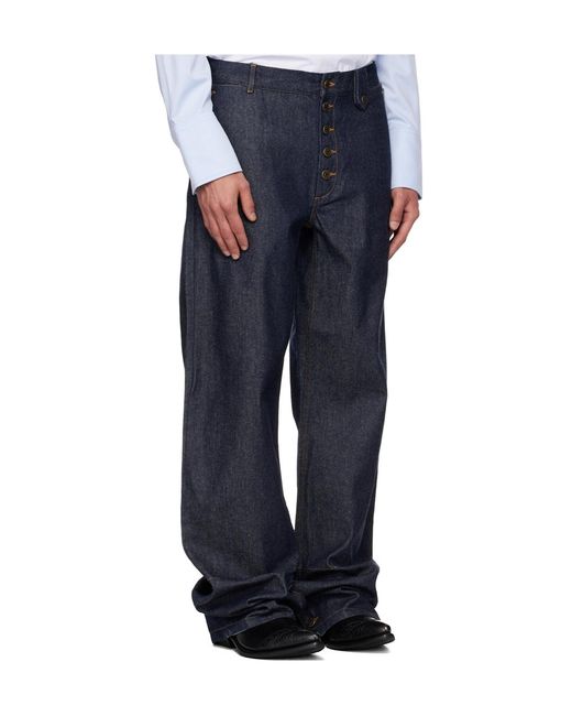 Egonlab Blue Contrasted Hem Belt Loop Jeans for men