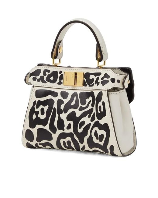 Fendi White Nano Peekaboo Butterfly-Motif Chain-Strap Tote Bag