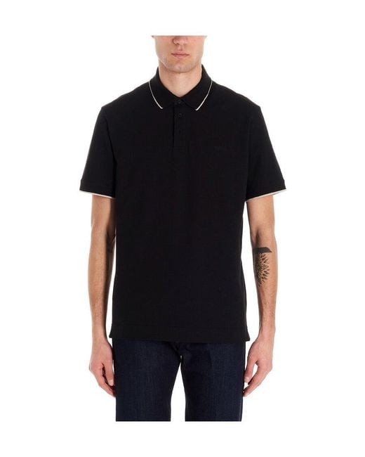 Zegna Black Logo Embroidered Polo Shirt for men
