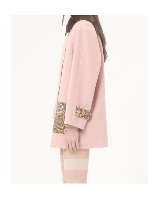 Valentino Pink Floral-Pocket Denim Peacoat
