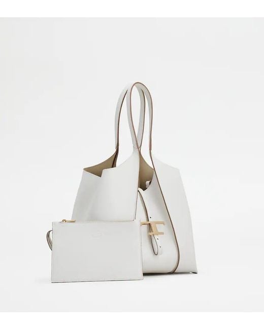 Tod's White T-Plaque Tote Bag