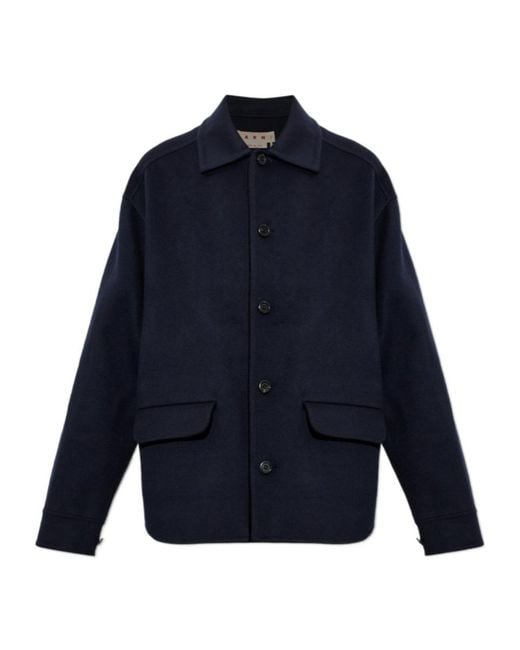 Marni Blue Long-Sleeve Wool Coat for men