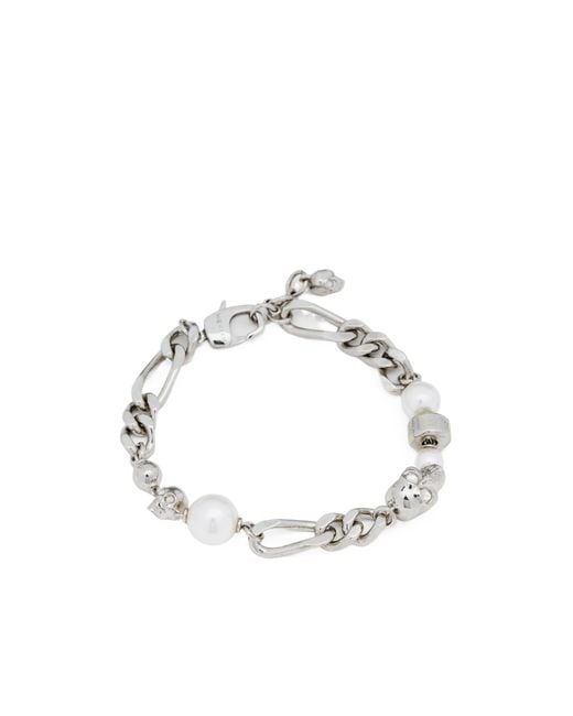 McQueen Metallic Skull Embellished Bracelet for men
